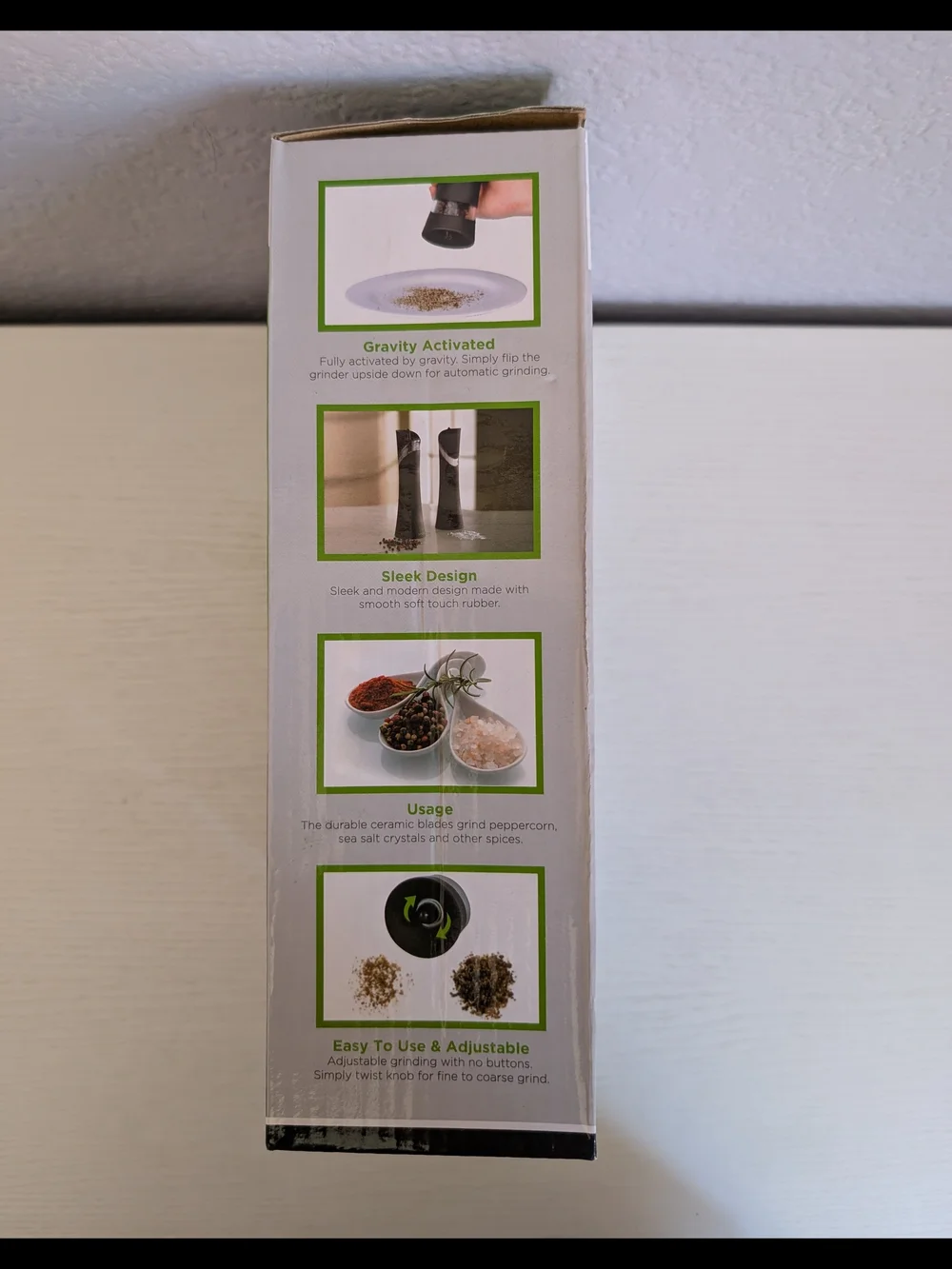Black Gravity Activated Salt & Pepper Grinder - Adjustable Grinder